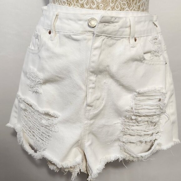 PacSun Women's White Size 28 High Rise Distressed Raw Edge Hem Shorts Festival - Picture 1 of 14